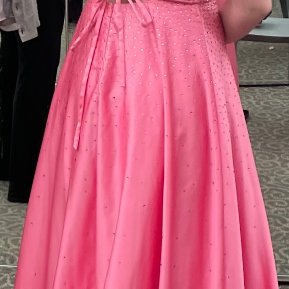 Prom Gown - Pink Full Length Lace-up back with Crystal bling worn once - Picture 3 of 13